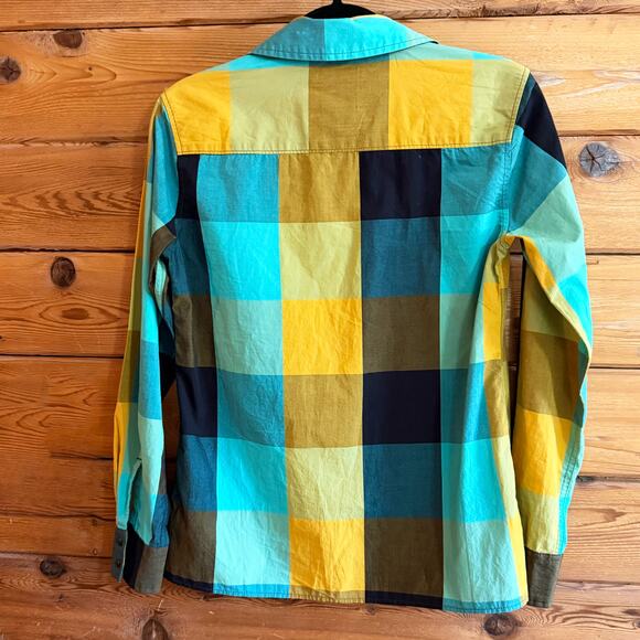 Topo Designs long sleeve plaid teal yellow Womens Small - Picture 2 of 5